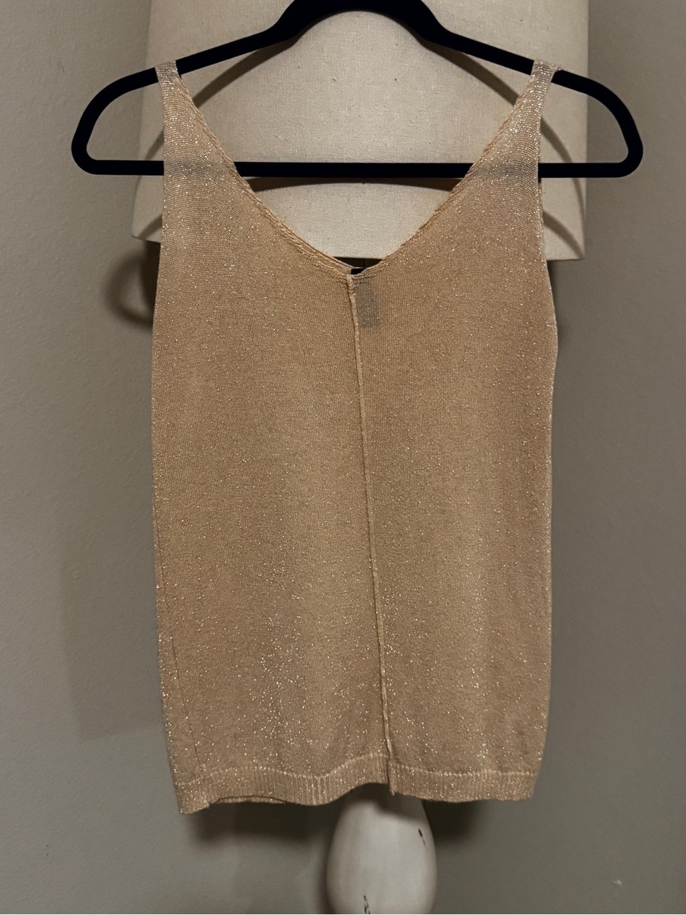 Sparkle Knit V-Neck Tank Top in Champagne